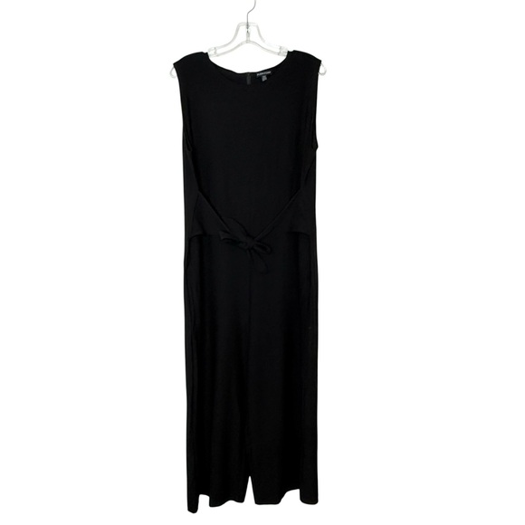 Eileen Fisher Washable Stretch Crepe Jumpsuit Front Tie Wide Leg Black Large - Picture 5 of 9